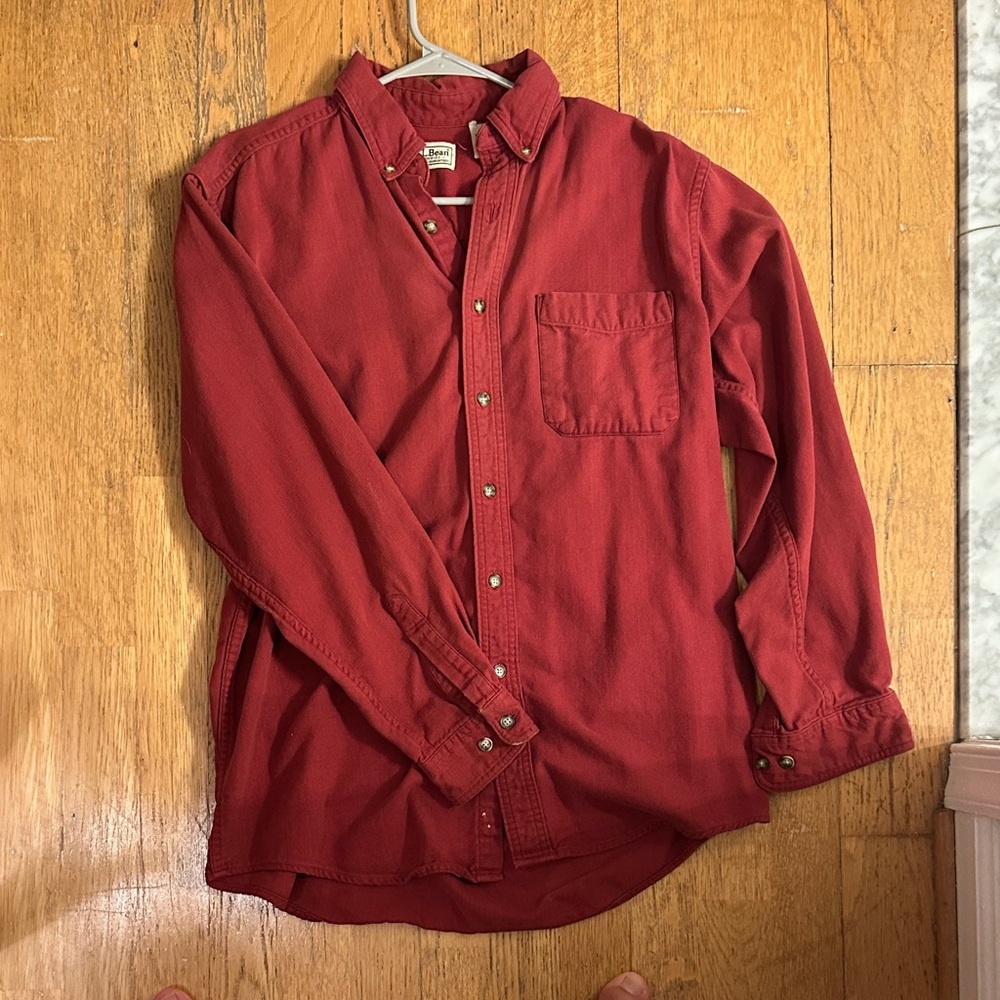 L.L. Bean Men's Deep Red Casual Button Down Shirt